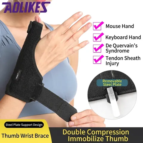 Adjustable Thumb Wrist Support Brace With Removable Steel Stays For Sprains Tendonitis Pain Relief Black Breathable Wrist Splint Support