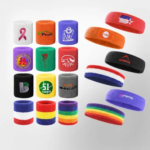 Ensemble de Bandeaux de Sport en Tissu Éponge et Poignets pour Yoga Basket Fitness Course Équipement Élastique en Polyester Absorbant