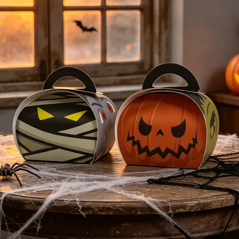 Halloween Cartoon Candy Boxes Pumpkin Ghost Mummy Frankenstein Portable Paper Gift Bags For Kids Cookies Holiday Treat Packaging