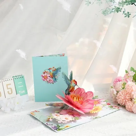 3D Pop-up Hummingbird Flower Greeting Card Handmade Paper Gift Card For Mother's Day Valentine's Day Anniversary Gift