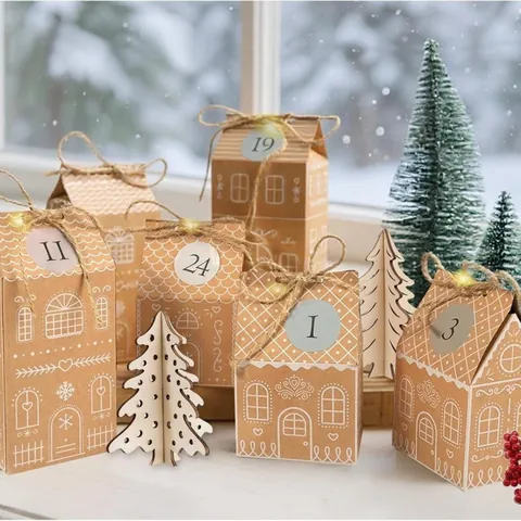 Scatole del Calendario dell'Avvento della Casetta di Pan di Zenzero di Natale Set di Scatole Regalo in Carta Kraft per Confezioni di Caramelle Natalizie Decorazioni Festive
