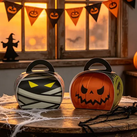 Halloween Cartoon Candy Boxes Pumpkin Ghost Mummy Frankenstein Portable Paper Gift Bags For Kids Cookies Holiday Treat Packaging
