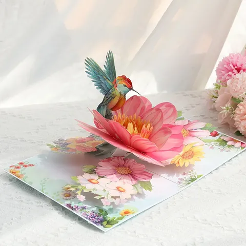 3D Pop-up Hummingbird Flower Greeting Card Handmade Paper Gift Card For Mother's Day Valentine's Day Anniversary Gift