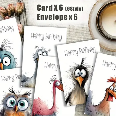 Funny Watercolor Bird Birthday Greeting Cards With Envelopes For Friends Family Party Invitations Minimalist Cardstock Stationery