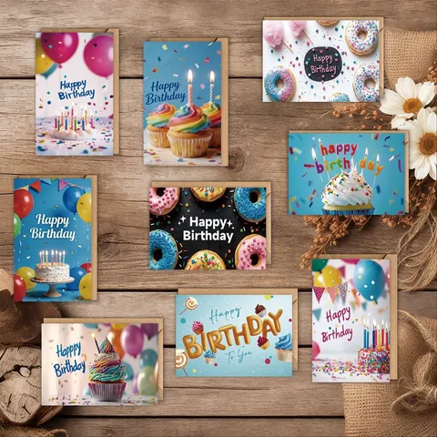 Lot de Cartes de Vœux de Joyeux Anniversaire Avec Enveloppes Motifs Assortis Pour Fête d'Anniversaire Carte Papier Vierge