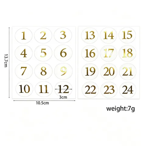 Christmas Countdown Number Stickers 1-24 Gold Bronzing Round Labels For DIY Advent Calendar Gift Wrapping Hand Account Deco