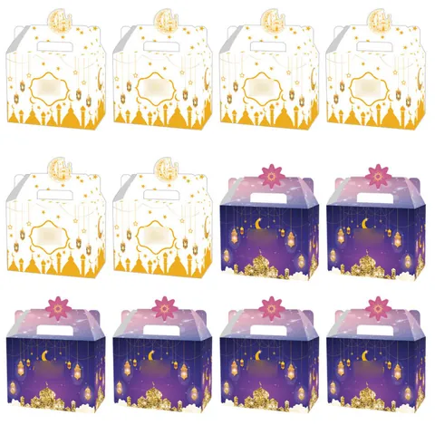 Scatola Regalo Ramadan Eid Mubarak Motivo Moschea Stella Luna Cartone Caramelle Cioccolato Biscotti Scatole Con Manico Festa