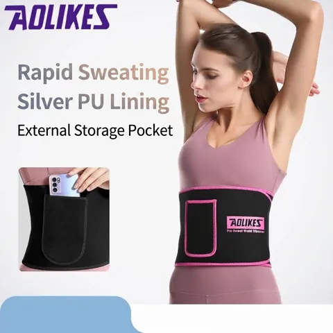 Ceinture de Sudation Professionnelle Femme Ajustable Fitness Minceur Bande Revêtement PU Argent Avec Poche Téléphone Soutien