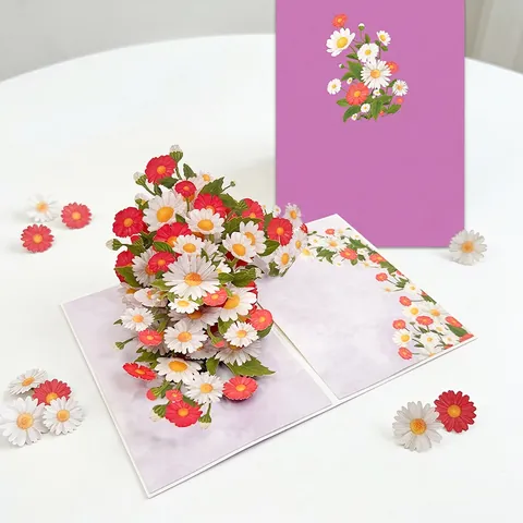 Tarjeta de Felicitación de Flores Emergente 3D Hecha a Mano Con Sobre Papel Corte Láser Margarita Orquídea Rosa Para Cumpleaños