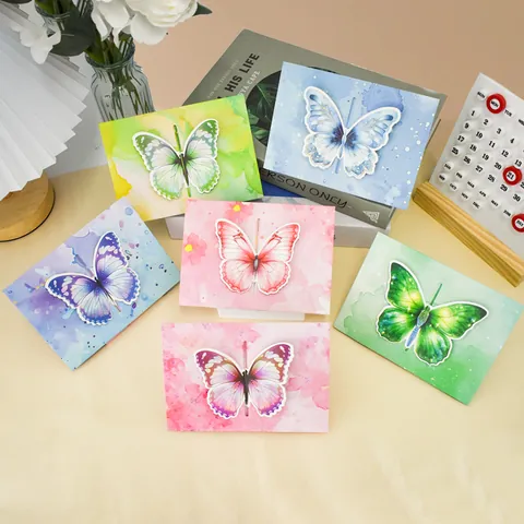 Biglietto di Auguri Creativo Farfalla Pop Up Con Busta Per Regalo Compleanno Valentino Acquerello DIY Cartoncino Cancelleria