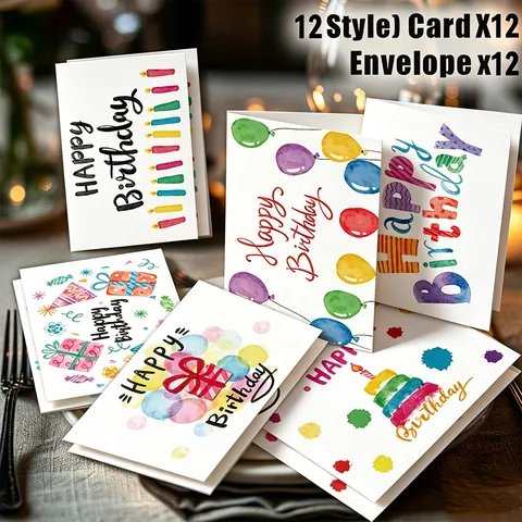 Set di Biglietti d'Auguri di Buon Compleanno Con Buste Acquerello Floreale Animale Stampato Biglietti per Regalo di Compleanno