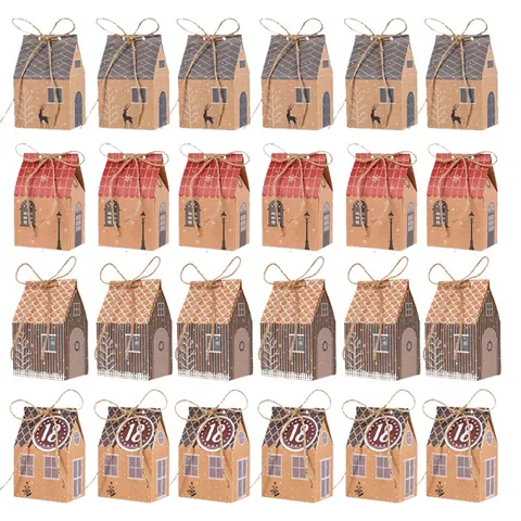 Scatole Regalo di Natale a Forma di Casa Scatola di Caramelle in Carta Kraft Con Etichette Numeriche in Corda di Canapa Scatole Calendario Avvento per Decorazione Festa