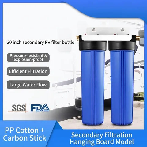 Système Purificateur Eau Double Étage Support Métal Boîtier Plastique RV Yacht Maison Dispositif Filtration Sédiments Rouille