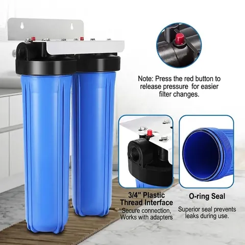 Système Purificateur Eau Double Étage Support Métal Boîtier Plastique RV Yacht Maison Dispositif Filtration Sédiments Rouille