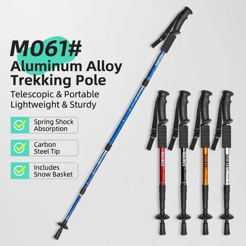 Ultralight Aluminum Alloy Telescopic Hiking Pole Anti Shock Straight Handle Trekking Stick Walking Cane For Outdoor Climbing Hiking