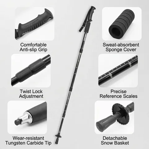 Ultralight Aluminum Alloy Telescopic Hiking Pole Anti Shock Straight Handle Trekking Stick Walking Cane For Outdoor Climbing Hiking