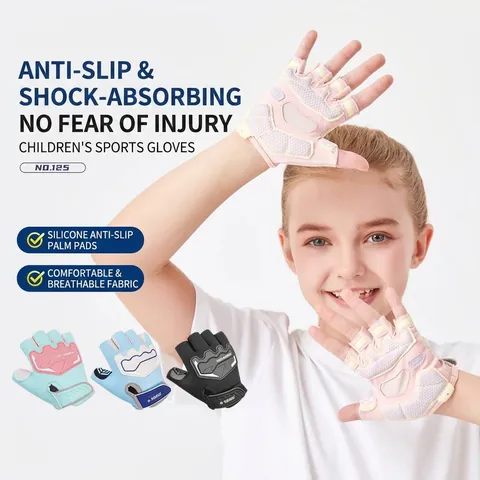 Guanti Sportivi a Mezze Dita per Bambini Traspiranti Antiscivolo Imbottiti per Ciclismo Pattinaggio All'aperto Protezione per Bici Senza Pedali