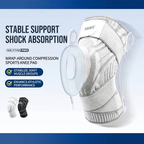 Professional Sports Knee Brace With Spring Support And Compression Straps Breathable Nylon Knee Pad For Basketball Running