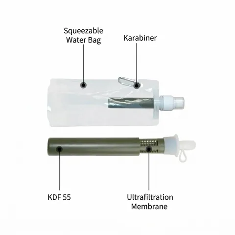 Draagbare Opvouwbare Waterfiltertas Outdoor Persoonlijke Purifier Squeeze Pouch Voor Kamperen Wandelen Noodkit BPA Vrij PE ABS