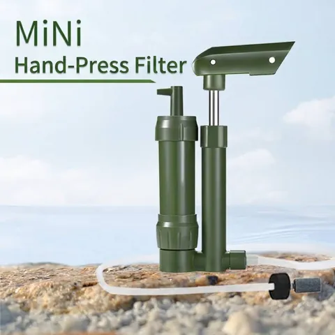 Depuratore d'Acqua Portatile Verde Militare a Pressione Manuale con Membrana per Ultrafiltrazione in Fibra di Carbonio Attivo per Outdoor
