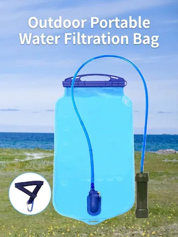 Portable Gravity Water Bag Filter System High Flow Ultrafiltration Membrane PEVA Hydration Pack for Outdoor Camping Survival Army Green
