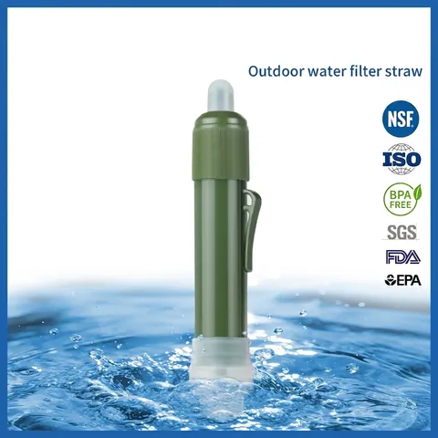Paille de Filtre à Eau de Survie Extérieure Portable Purificateur d'Urgence Pour Camping Randonnée Aventures Vert Armée Coque ABS Système Filtration