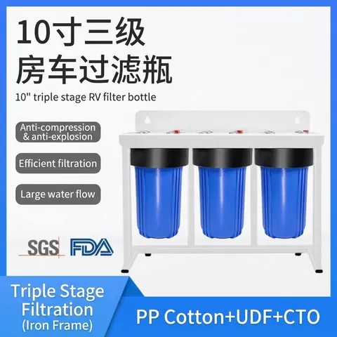 Système de Filtre à Eau pour Camping-Car à 3 Étapes Purificateur d'Eau Haute Efficacité Avec Support pour Camping-Car Camping en Plein Air Élimine les Métaux Lourds Chlore Sédiments