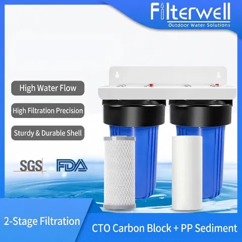 Système de Filtration d'Eau à Double Étage pour Toute la Maison Boîtier de Filtre Bleu 10 Pouces Avec Support pour Camping-Car Bateau