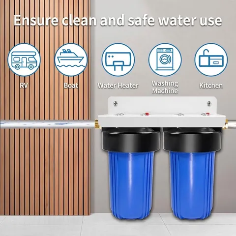 Système de Filtration d'Eau à Double Étage pour Toute la Maison Boîtier de Filtre Bleu 10 Pouces Avec Support pour Camping-Car Bateau