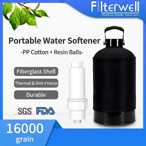 Système d'Adoucisseur d'Eau Portable pour RV Capacité 16000 Grains Réservoir en Fibre de Verre Avec Pré-Filtre en Coton PP pour Yacht Lavage de Voiture Extérieur