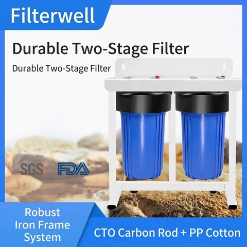 Système de Filtre à Eau pour VR 10 Pouces Double Étage Filtration Toute la Maison avec Support Métallique Filtre PP CTO