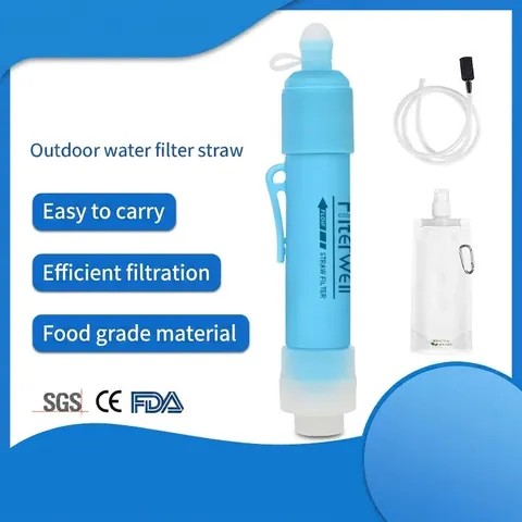 Filterwell Purificateur d'Eau Extérieur Portable Paille Système de Filtration de Survie Pour Camping Randonnée Urgence Bleu
