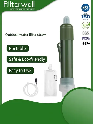 Tragbarer Wasserfilter Strohhalm 4000L Wasserreiniger Set 0,01 Mikrometer Ultrafiltration für Camping Wandern Überleben