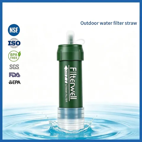 Purificateur d'Eau Portable de Survie en Plein Air Paille de Filtration Système Pour Randonnée Camping Urgences Vert Armée