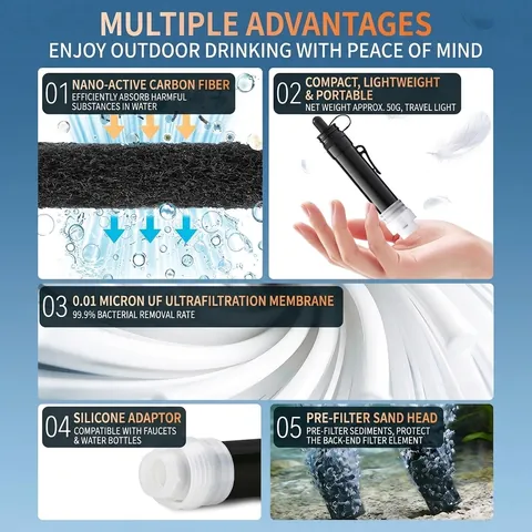 Cannuccia Filtro Acqua Portatile Equipaggiamento Sopravvivenza Per Campeggio Escursionismo Depuratore Acqua a Membrana