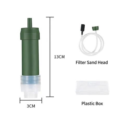 Draagbaar Outdoor Waterfilter Rietje Met Ultrafiltratie Membraan Zuiveraar Survival Uitrusting Voor Kamperen Wandelen Reizen Legergroen