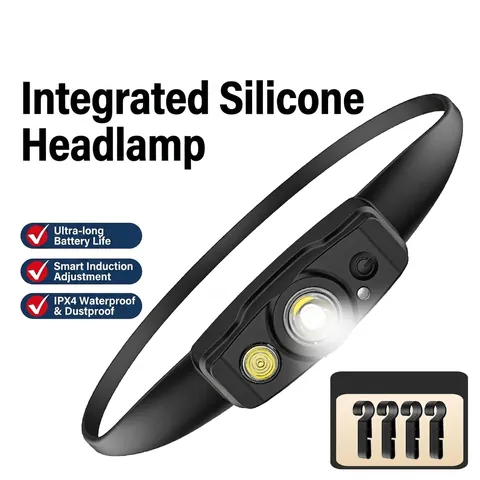 Ultra Light Rechargeable LED Silicone Headlamp With Smart Induction Sensor Waterproof Outdoor Head Light For Running Fishing