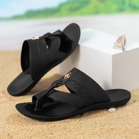 Men High-End Suede Flip Flops Luxury Printed Sandal Soft Sole Non-Slip Beach Slides Large Size Casual Men Sandals Outdoor Slippers
