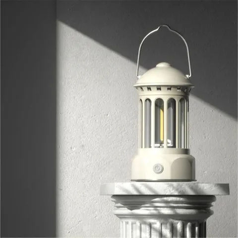 Roman Pillar Design LED Atmosphere Lamp Retro Portable Camping Lantern Rechargeable Warm Glow Light For Home Outdoor Gift