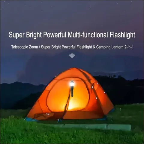 Lampe de Poche Rechargeable LED P70 Haute Luminosité 2-en-1 Lampe de Camping Alliage d'Aluminium Zoomable Étanche pour Camping Plein Air