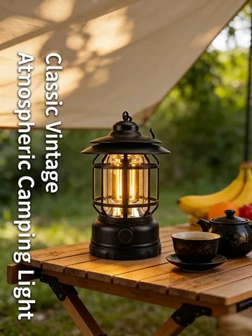 Vintage Camping Lantern Rechargeable COB Tent Atmosphere Light Outdoor Hanging Camp Lamp Waterproof Emergency Lighting