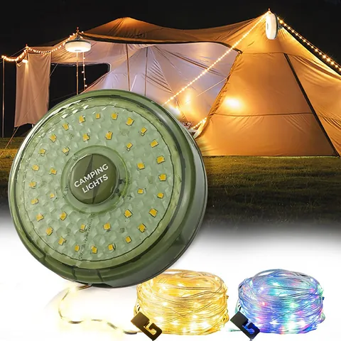 LED Kampeerlantaarn en RGB Lichtslinger 2-in-1 Inschuifbare Outdoor Tentlamp met Magnetische Basis IPX4 Waterdicht Type-C Oplaadbaar Sfeerlicht voor Wandelen