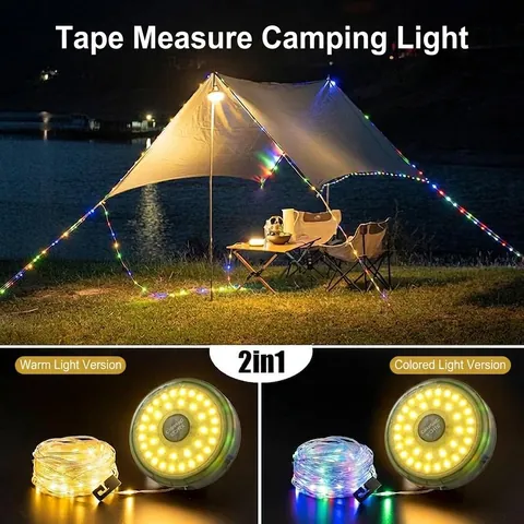 LED Kampeerlantaarn en RGB Lichtslinger 2-in-1 Inschuifbare Outdoor Tentlamp met Magnetische Basis IPX4 Waterdicht Type-C Oplaadbaar Sfeerlicht voor Wandelen
