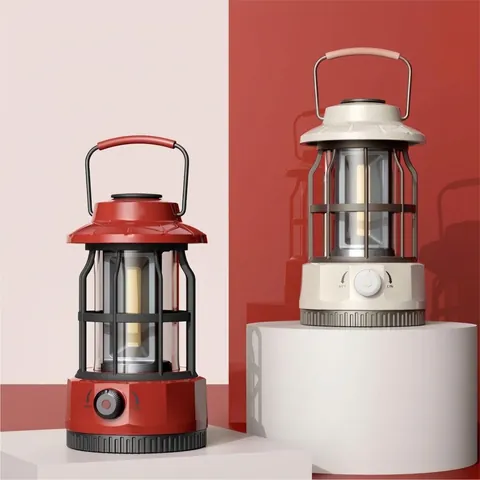Retro Portable Camping Lantern Outdoor COB LED Tent Light Vintage Atmosphere Handheld Emergency Lamp for Hiking Fishing