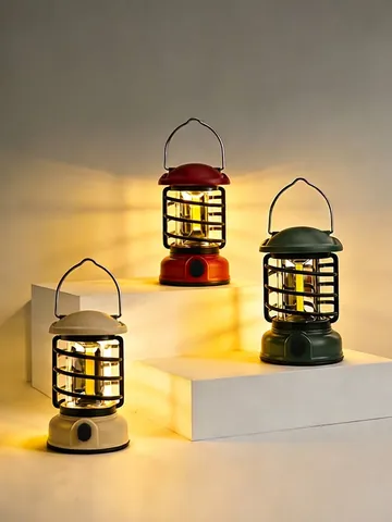 Vintage LED Camping Lantern Portable Retro Outdoor Tent Lamp With Metal Handle For Hiking Garden Party Decoration Atmosphere Light