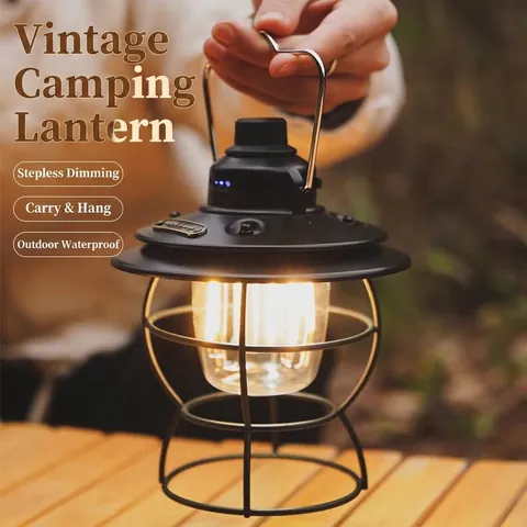 Vintage LED Camping Lantern Rechargeable Portable Retro Lamp For Outdoor Tent Hiking Garden Atmosphere Hanging Lighting