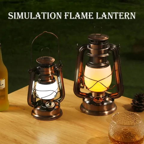 Retro LED Kampeerlantaarn Oplaadbaar Metaal Blik Glas Kerosinelamp Traploos Dimmen Hangende Tentlamp Buiten