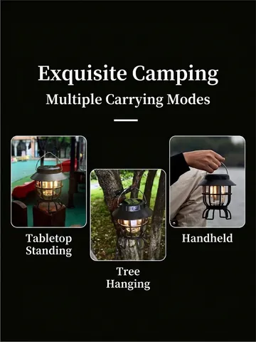 Retro Portable Solar Camping Lantern Outdoor Waterproof LED Hanging Tent Lamp For Hiking Emergency Garden Decorative Light