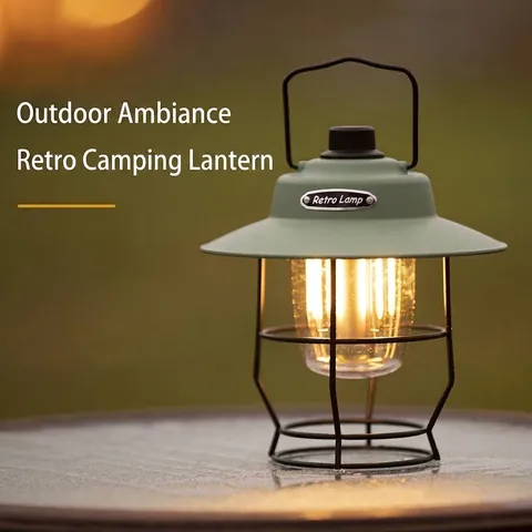 Retro LED Kampeerlantaarn Oplaadbaar Draagbare Hangende Tentlamp Voor Buiten Wandelen Camping Sfeer Decoratieve Lamp