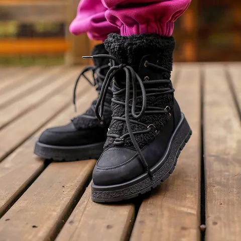 Stivali da Neve Caldi Invernali da Donna Scarpe di Cotone Alte con Zeppa Spessa Foderate in Pile Casual Antiscivolo Stringate Comfort Calzature